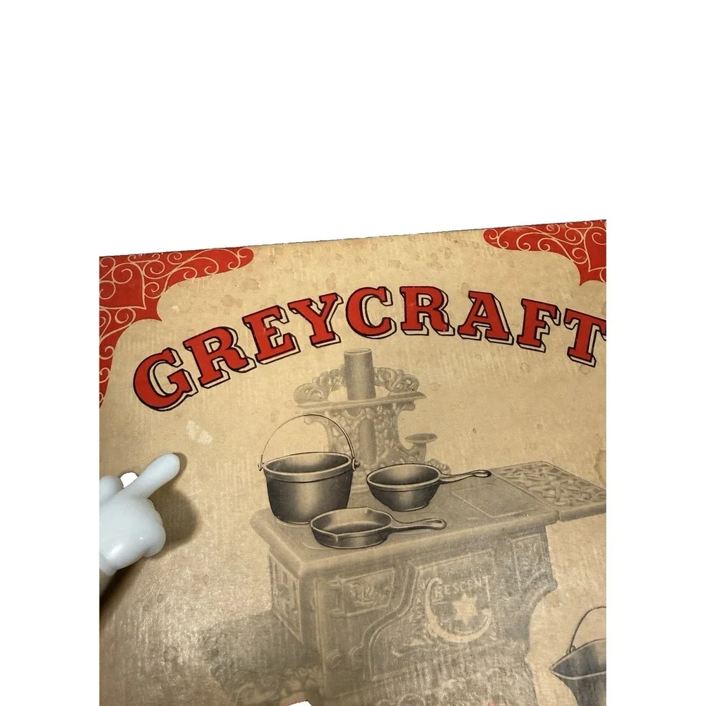 VTG Greycraft Miniature Cast Iron Pots & Pans Set w Box Dollhouse Toy Cookware